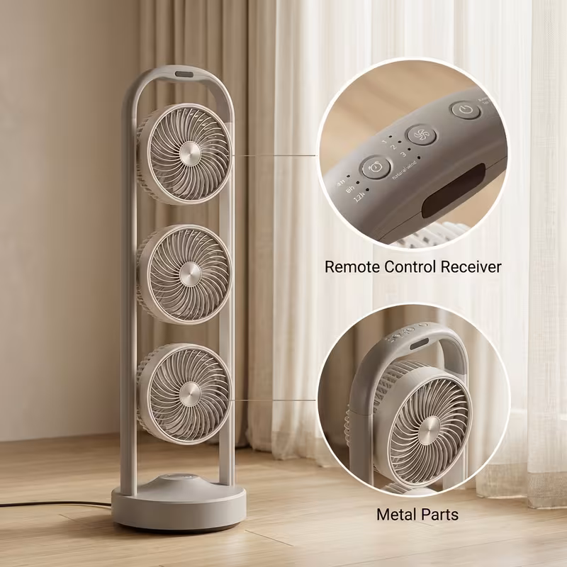 3-Head Tower Fan – Multi-Angle Reversible